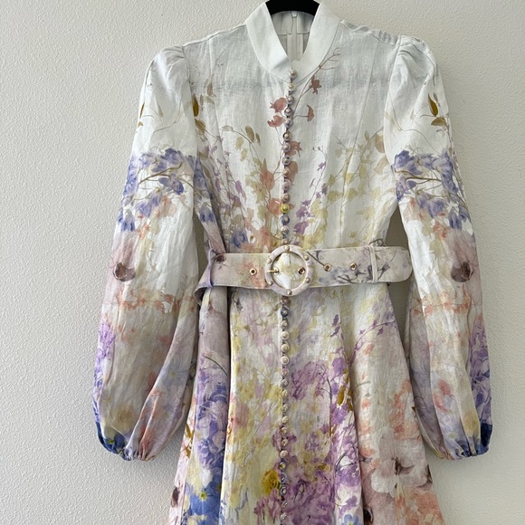 Rhythmic Belted Embellished Floral-print Linen Mini Dress - Picture 4 of 9